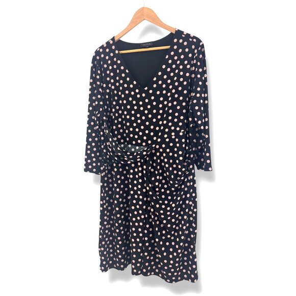 Metaphor Black Tan Polka Dot Print Draped Ruched Dress Size 1X 16 Plus Size - Picture 2 of 8